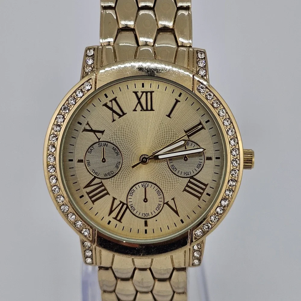 38MM Women's Analog Watch Gold Dial Gold‎ Bracelet Band 7.5